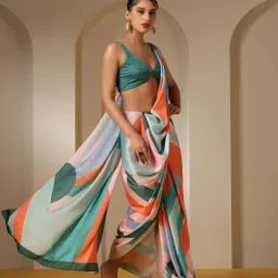 Swtantra Multicolor Printed Satin Saree With  Unstitched Self Blouse image 3