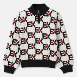 Elle Girls White & Red Self Full Sleeves Sweater-picture-1