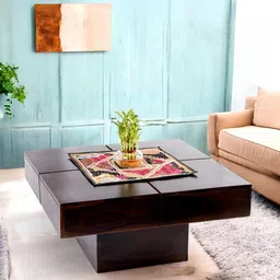 Ikiriya Red Wood Contemporary Dark Walnut Finish Square Coffee Table-20