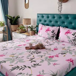 URBAN SPACE Pink & Yellow Floral 200 TC Cotton Queen Bedsheet Set 1.27 m x 1.98 m-image-72