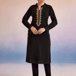 Jaipur Kurti Black Embroidered Straight Woolen Kurta-picture-27