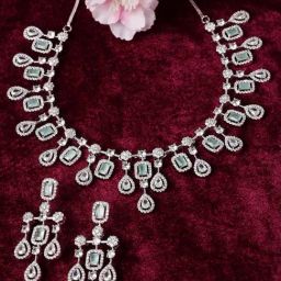 Zeneme Rhodium Plated AD Studded Jewellery Set-image-30