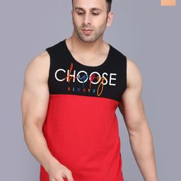 SLOWLORIS Pack Of 2 Printed Scoop Neck Gym Vests VSL26 CMB(CHS BLACKRED)(PLAIN RUST)-image-42
