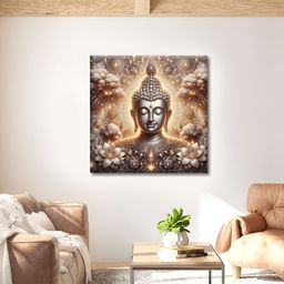 OLIVE TREE Beige & Gold-Toned 1 Piece Canvas Religious Wall Paintings-image-90