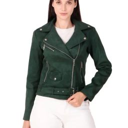 Leather Retail Green Regular fit Solid Casual Jacket-20