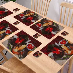 REVEXO 6Pc Red & Green Printed Rectangle Costers & Table Placemats image 3