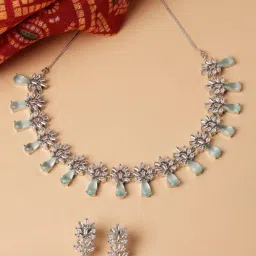Zeneme Rhodium Plated AD Studded Jewellery Set-image-28