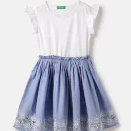 United Colors of Benetton Girls Blue Pure Cotton Embroidered Dress-picture-42