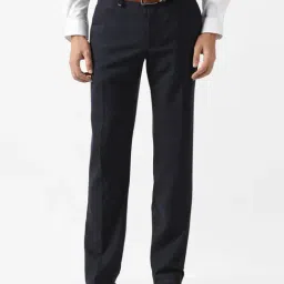 Van Heusen Navy Slim Fit Checks Trousers-picture-9