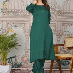Meena Bazaar Geometric Printed Sequinned Round Neck A-Line Kurta With Palazzos image 5
