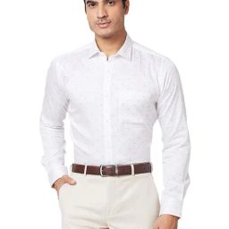 Park Avenue Light Blue & White Slim Fit Printed Shirt-image-68