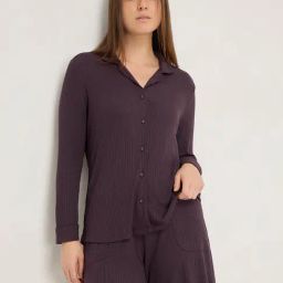 Wunderlove by Westside Purple Ribbed Cotton Shirt-image-4