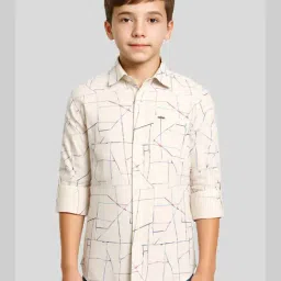 Cavio Boys Pink & Cream Printed Cotton Comfort Fit Shirt-image-90