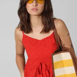 Only Red Cotton Self Design Top-image-93