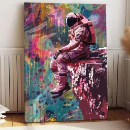 Art Street Pink Cotton Canvas Space Astronaut Sitting Graffiti Painting-picture-5
