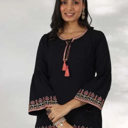 Libas Black Woven Pattern Straight Short Kurti-image-36