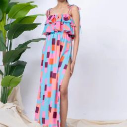 Erotissch Multicolor Printed Beachwear Cover Up Dress-image-55