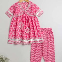 The Magic Wand Kids Pink Cotton Printed Kurta Set-picture-30