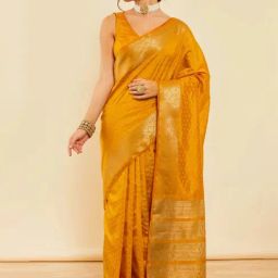 Soch Mustard Woven Saree With Unstitched Blouse-picture-18