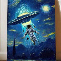 Art Street Blue Cotton Canvas Astronaut Ufo Space Graffiti Painting-32