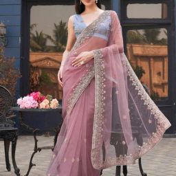 Tikhi Imli Pink Embroidered Saree with Unstitched Blouse-picture-30