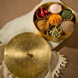 Fabindia Home Rasa Golden Metal Spice Box With Spoon (30ml) - Set of 9-44