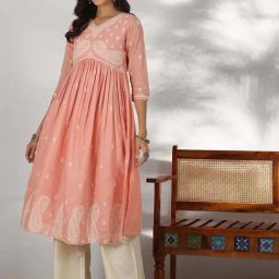 Libas Peach Cotton Embroidered A Line Kurta-picture-33