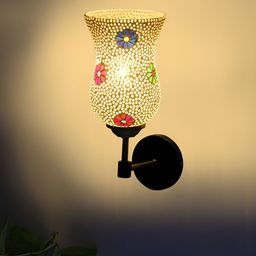 Devansh White & Red Textured Metal Traditional Abstract Shaped Shaped Wall Lamp-10