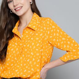 Mast & Harbour Mustard Yellow & White Floral Printed Bell Sleeves Top-picture-20