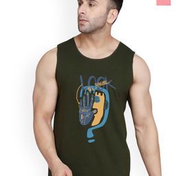 SLOWLORIS Pack Of 2 Printed Round Neck Sleeveless Bio-Wash Cotton Gym Vests-picture-39