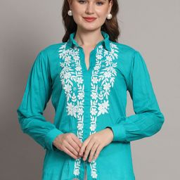 The Chikan Label Ethnic Motifs Embroidered Pure Cotton Chikankari Straight Kurta-picture-10