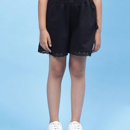 Biba Black Cotton Shorts With Lace Detailing-image-2