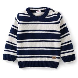 Babyhug Knitted Full Sleeves Striped Sweater - Navy & White-picture-27