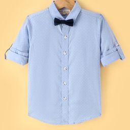 JASH KIDS Cotton Woven Full Sleeves Polka Dots Printed Shirt with Bow - Blue-image-38