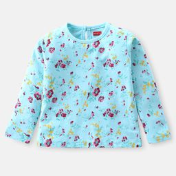 Babyhug Cotton Knit Full Sleeves Top With Floral Print - Blue-image-37