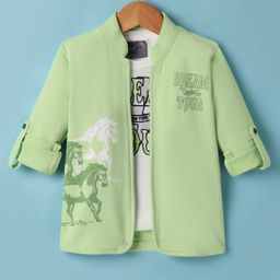 Dapper Dudes Full Sleeves Typography Printed Jacket With Tee - Pista Green-image-29