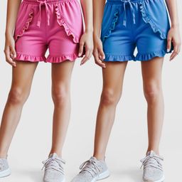 Honeyhap Premium 100% Cotton Knit Shorts With Bio Finish Pack of 2 - Dark Pink & Blue-image-45