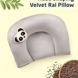 Zoe Velvet Head Shaping Rai (Mustard Seeds) Pillow, Panda Motif- Grey-picture-27