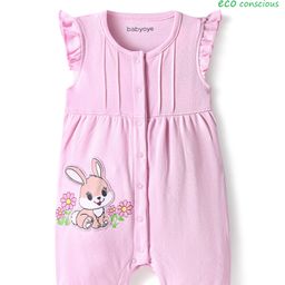 Babyoye 100% Cotton Knit Frill Sleeves Eco Jiva Finish Romper with Floral Print & Bunny Patch - Pink-picture-32