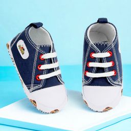 Baby Moo Car Designed Colour Blocked Anti Skid Lace Up Sneakers - Blue-5