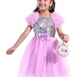 Mark & Mia Woven Half Sleeves Party Dress With Floral Applique & Sequinned Yoke - Lilac-image-48