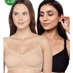 Inner Sense Organic Cotton Pack Of 2 Solid Antimicrobial Soft Feeding Bras - Multi Colour-image-95