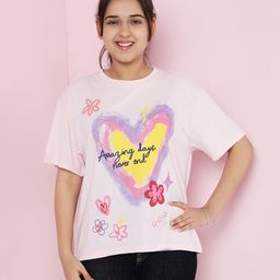 Lil Tomatoes Cotton Half Sleeves Amazing Days Never End Text Printed Top - Pink-image-84