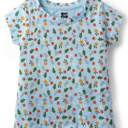 Evimo Single Jersey Half Sleeves Tops with Floral Print - Light Blue-image-57