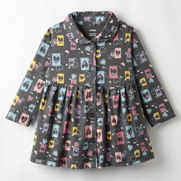 CUCUMBER Sinker Knit Full Sleeves Hearts Printed Shirt Dress With Collar Neck - Grey-picture-40