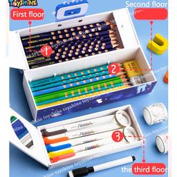 Toyshine Pencil Box with Code Lock Pen Case Large Capacity Multi-Layer Multi-Function Storage Bag Secret Compartment Pencil Box -  Blue image 2