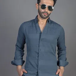 GENTLEREN India Slim Self Design Spread Collar Cotton Slim Fit Shirt-image-14