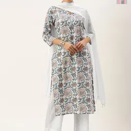 KALINI Selection of 2 Floral Printed Notch Neck Kurta with Trousers and Dupatta-picture-34