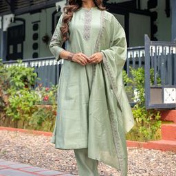 CREEPER Women Ethnic Motifs Embroidered Sequinned Kurta with Trousers & Dupatta-image-5