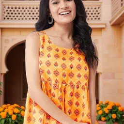 Pannkh Women Ethnic Motifs Printed Round Neck A-line Top-image-96